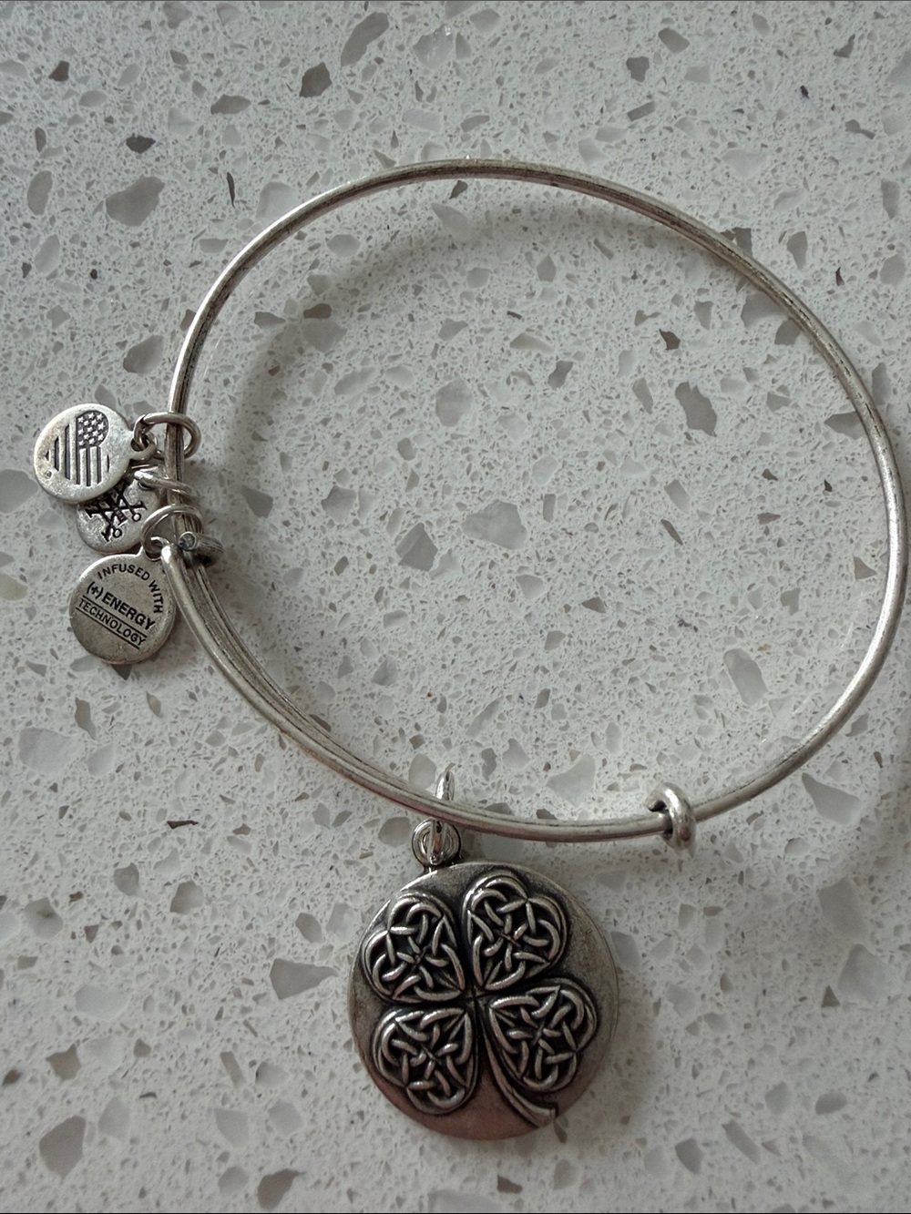 Alex and Ani Silver-Tone Celtic Clover Charm Bangle Bracelet
